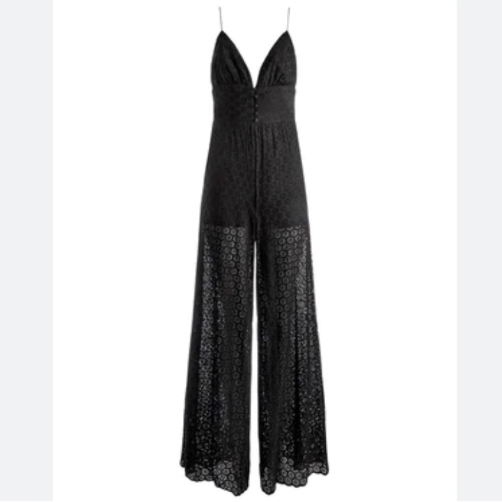 Alice + Olivia Black Tilly Wide Leg Spaghetti Strap Button Front Jumpsuit Nwt